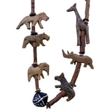 Handmade Unisex Brown Wood Animal Carved Necklace Safari Wildlife Beaded Art