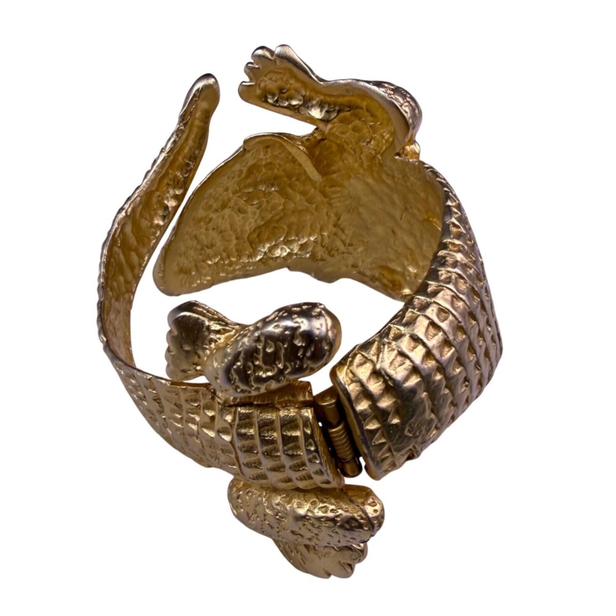70s & 80s Kenneth Jay Lane Gold Tone Cuff Bracelet Alligator Textured Vintage