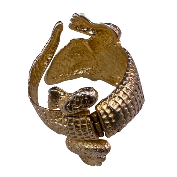 70s & 80s Kenneth Jay Lane Gold Tone Cuff Bracelet Alligator Textured Vintage