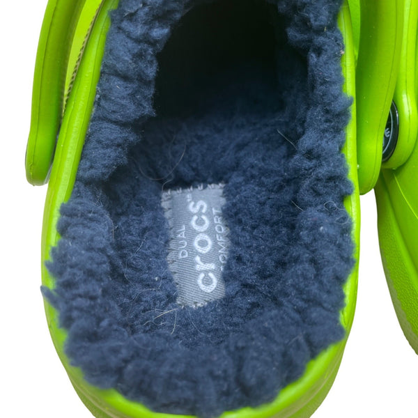 Crocs Kids Green Fleece-Lined Clogs Dual Comfort Casual Slip-On Size C7