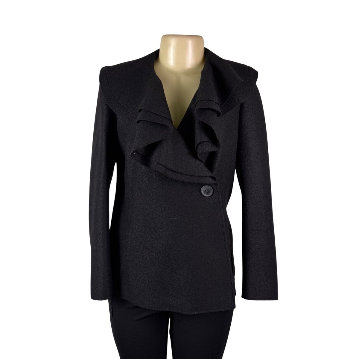 Lafayette 148 Womens Black Wool Ruffled Blazer Button Front Size 6P