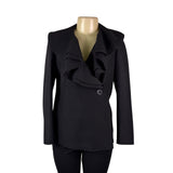 Lafayette 148 Womens Black Wool Ruffled Blazer Button Front Size 6P