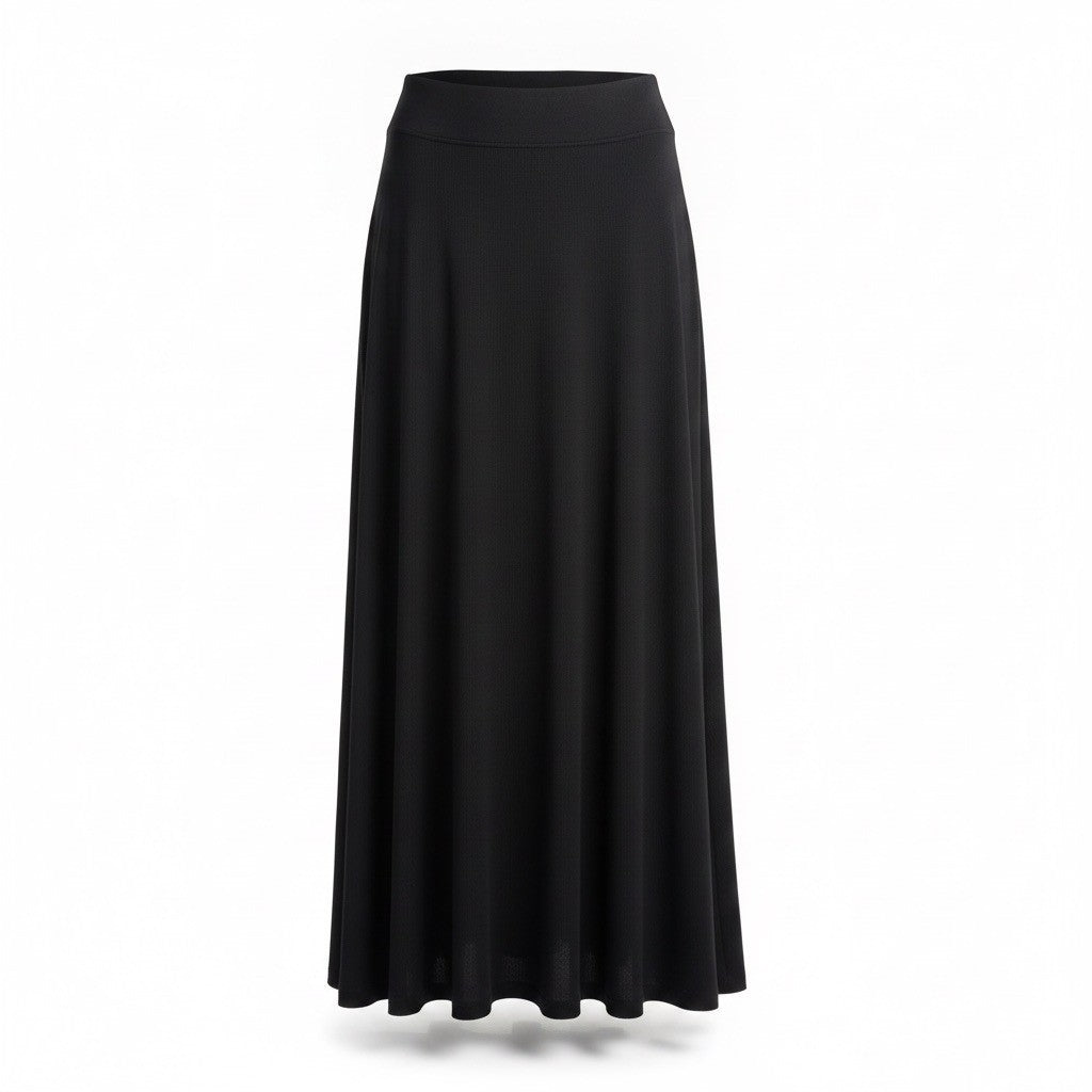 Black Womens Maxi Skirt  Lightweight Stretchy Flared Stylish Design Sz US12