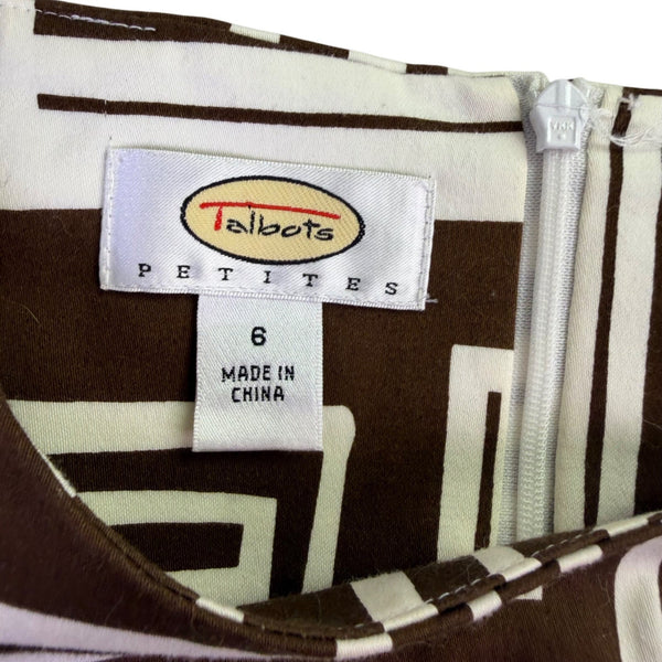Talbots Womens Brown/White Geometric Print Sheath Dress Size 6