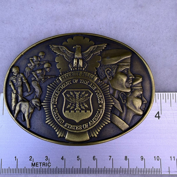 US Air Force Mens Gold Tone Metal Commemorative Belt Buckle Oval Design