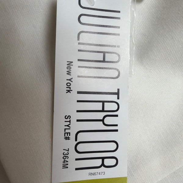 Julian Taylor Womens White Long Jacket With Black Trim Button Front  Size 14