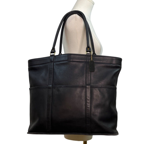 Coach Black Leather With Shoulder Straps & Gold-Tone Hardware Tote Bag Sz L