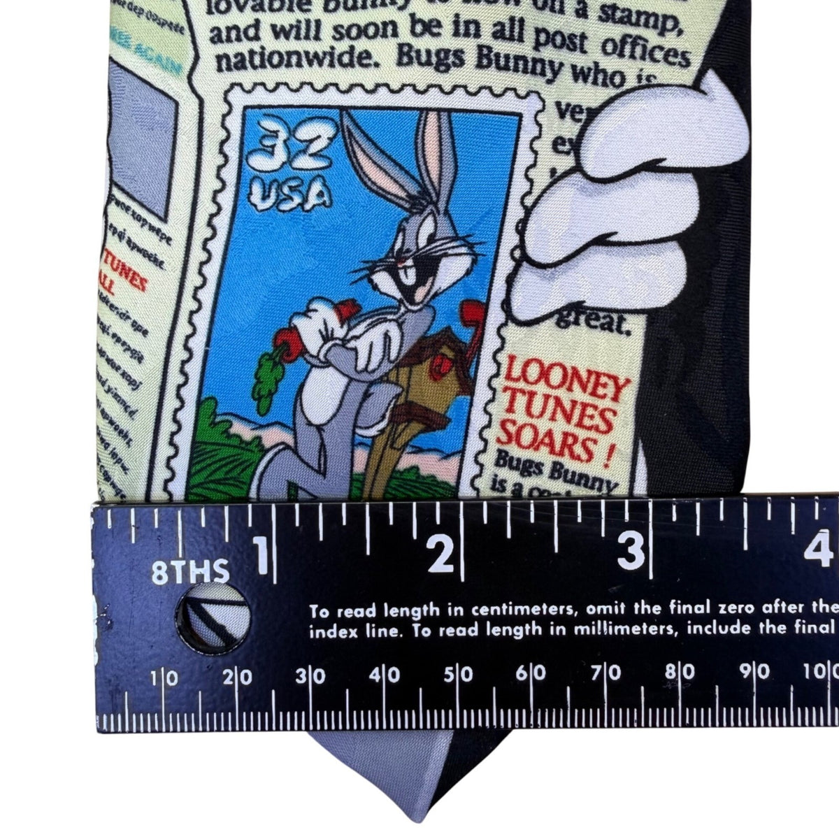 Looney Tunes Mens Black Polyester Bugs Bunny Stamp Collectible Necktie 1997 USA