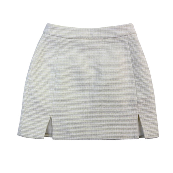 Asos Women Cream Cotton-Blend Textured Mini Skirt With Side Slits Size 2