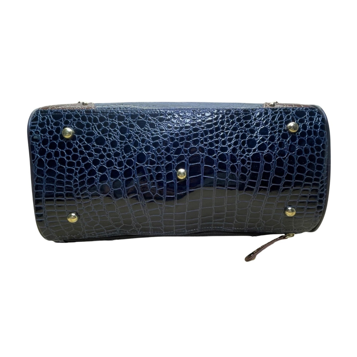 Samantha Brown Women’s Brown & Blue Faux Croc Embossed With Zippered Satchel Bag