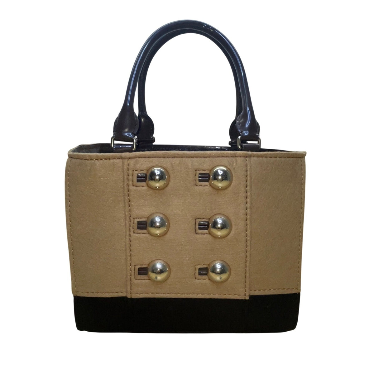 Kate Spade Women’s Brown Black Fabric & Patent Leather Stud Accents Tote Bag