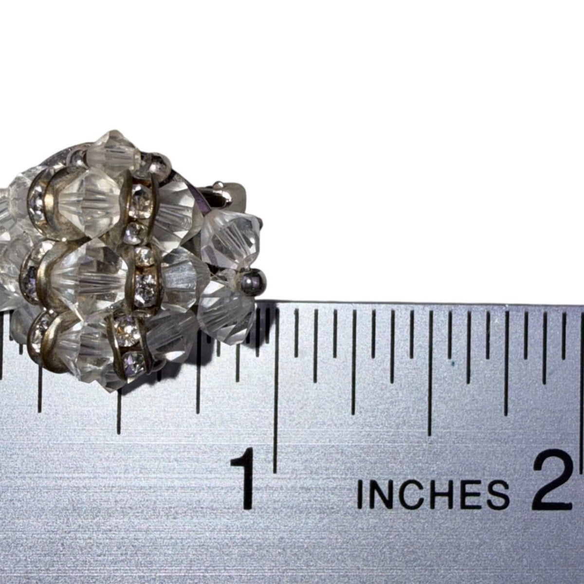 Vintage Womens Clear Silver Tone Crystal Beaded Clip-On Earrings
