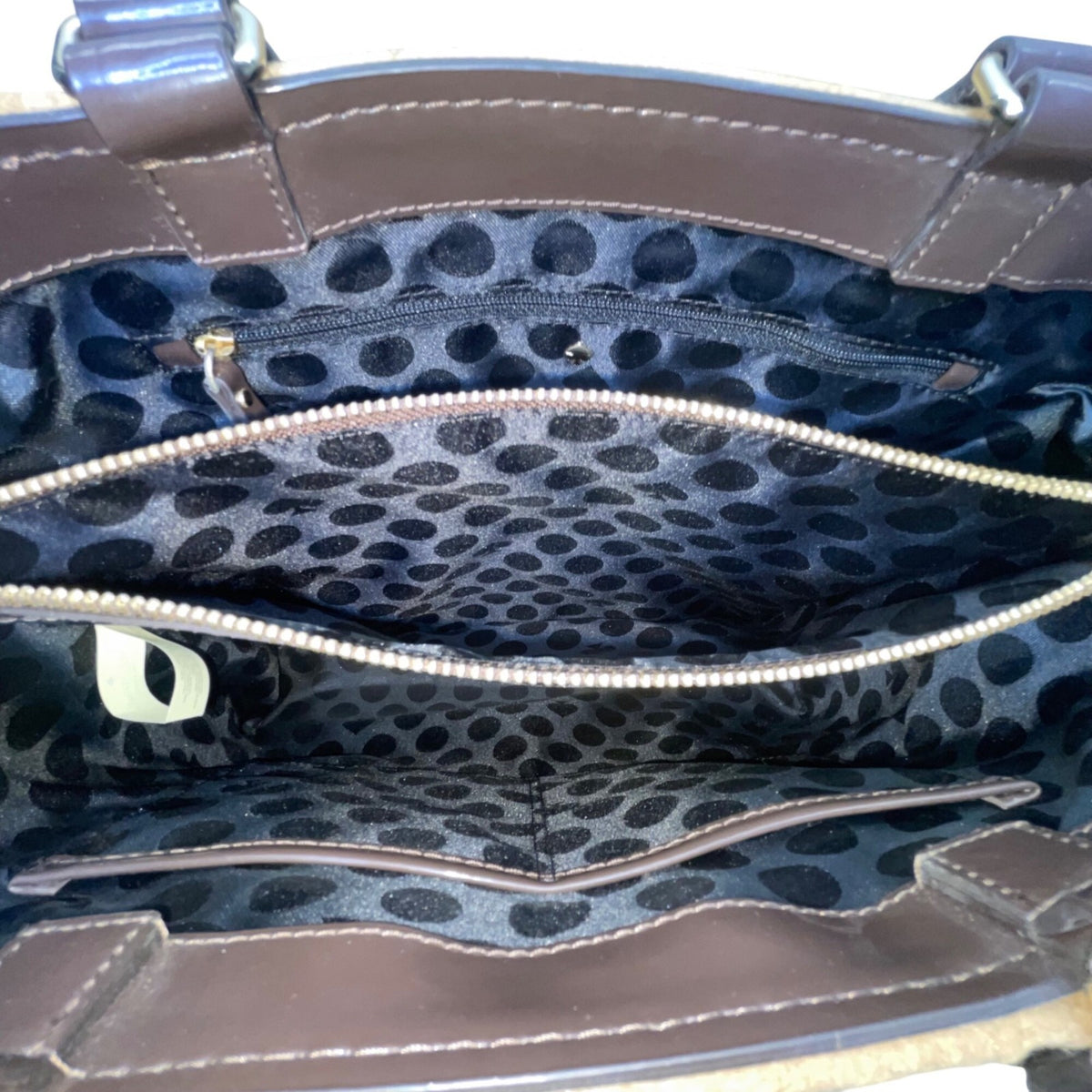 Kate Spade Women’s Brown Black Fabric & Patent Leather Stud Accents Tote Bag