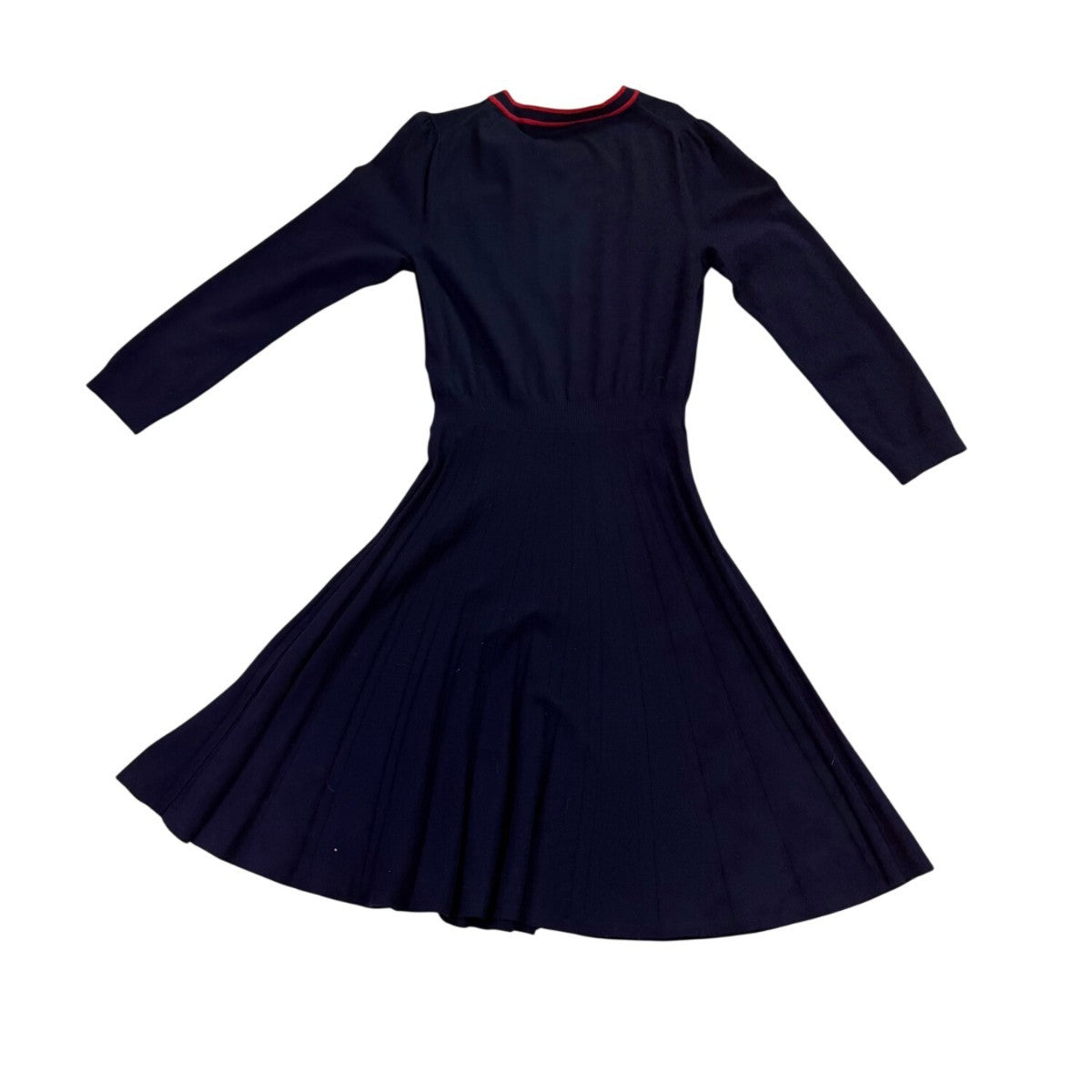 Draper James Womens Navy Pleated Dress With Red Trim Bow Accent Size M
