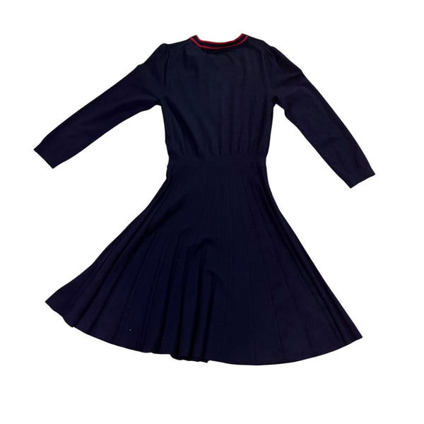 Draper James Womens Navy Pleated Dress With Red Trim Bow Accent Size M