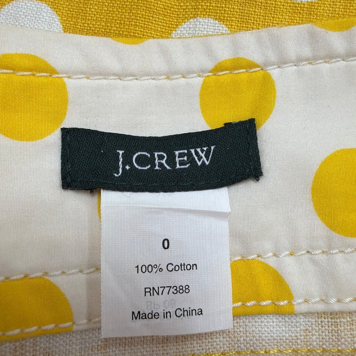J.Crew Womens Yellow & White Polka Dot 100% Cotton Button Mini Skirt Size 0