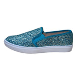 Fever Sole Women’s Blue Glitter Back Heart Accent Slip-On Casual Shoes Size 7