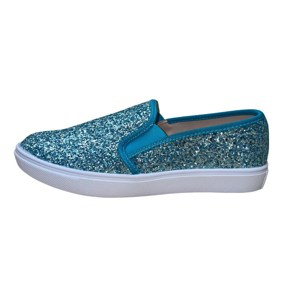 Fever Sole Women’s Blue Glitter Back Heart Accent Slip-On Casual Shoes Size 7