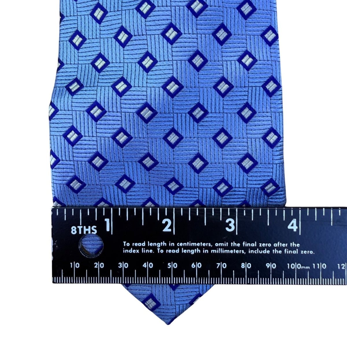 Royal Classic Mens Blue Silk Necktie Geometric Pattern Tailored For Tom James