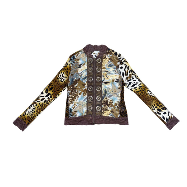 Jaipur Womens Multi-Color Animal Print Jacket With Lace Accents Size M
