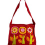 Handmade Women's Red Wool Flowery Detail Crossbody Messenger Bag Sz M