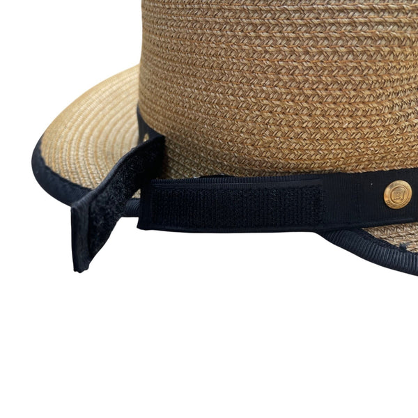 Eric Javits Womens Natural & Black Squishee Straw Sun Hat Adjustable Band OS