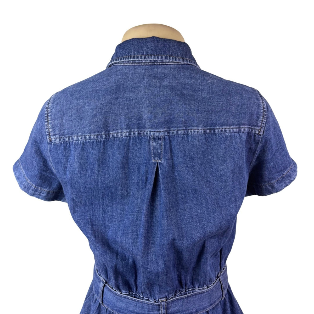 J. Crew Womens Blue Cotton Denim Belted Shirt Dress Pocket Detail Casual Size O