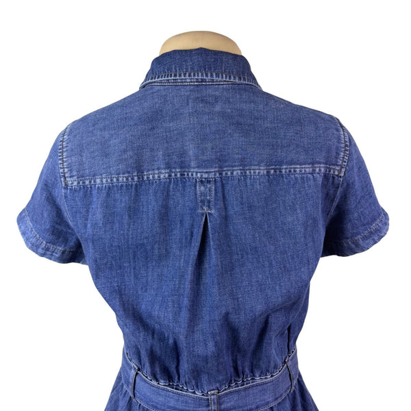J. Crew Womens Blue Cotton Denim Belted Shirt Dress Pocket Detail Casual Size O