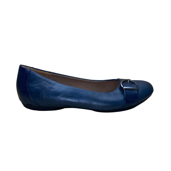 Euro Soft By Sofft Women’s Navy Buckle Strap Round Toe Slip-On Flat Shoes 8M