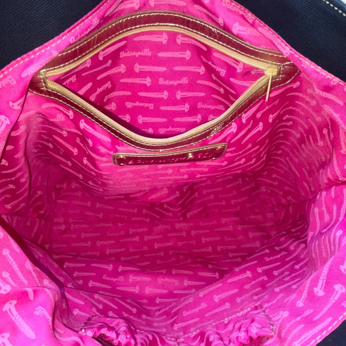 Betseyville Women’s Black Canvas & Gold-Toned Blingin Lips Rhinestone Tote Bag