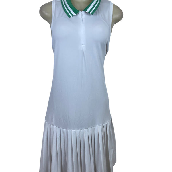 Addison Bay White Tennis Dress Sleeveless Pleated Skirt & Green Collar Sz XXL