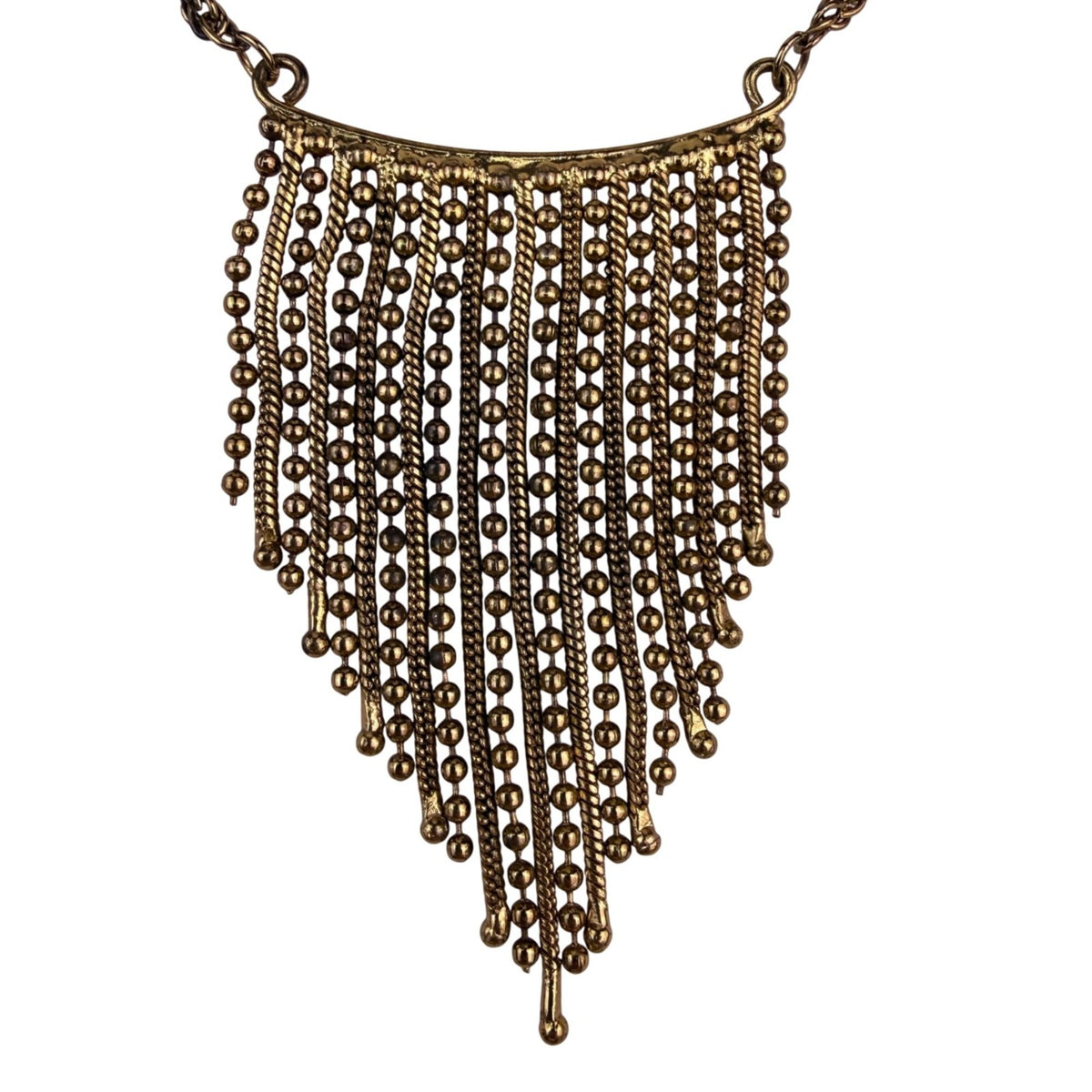Gold Tone Women’s Beaded Fringe Statement Necklace With Mesh Bib