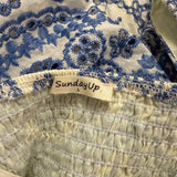 Sundayup Women White & Blue Embroidered Cotton Dress Square Neck Size L