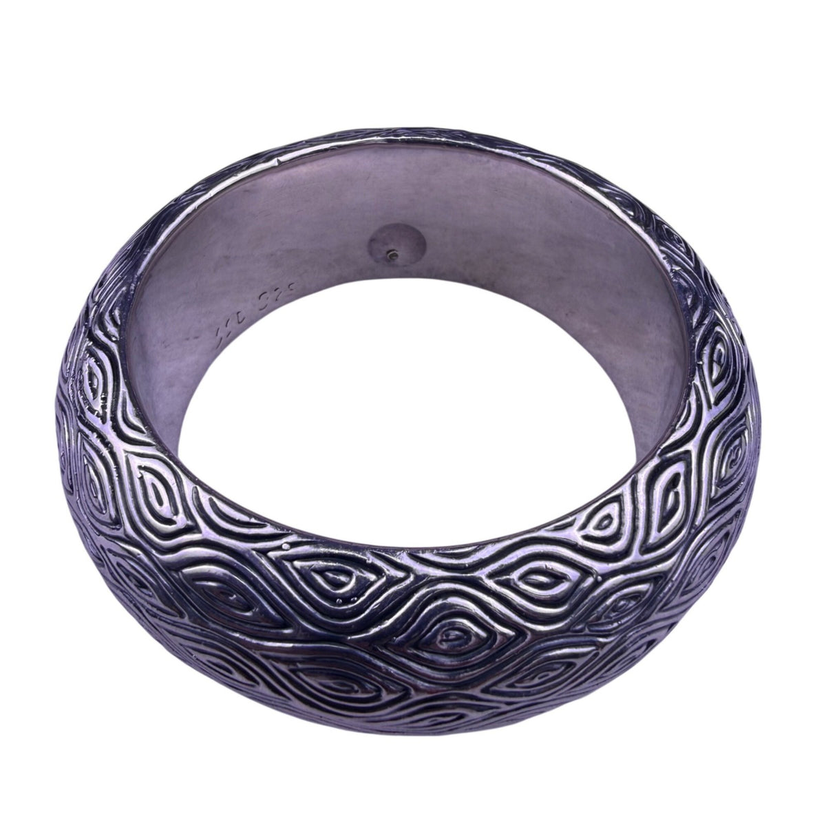 Sterling Silver 925 Womens Etched Bangle Bracelet & Hoop Earrings Set Vintage