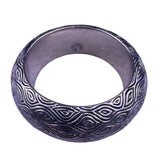 Sterling Silver 925 Womens Etched Bangle Bracelet & Hoop Earrings Set Vintage