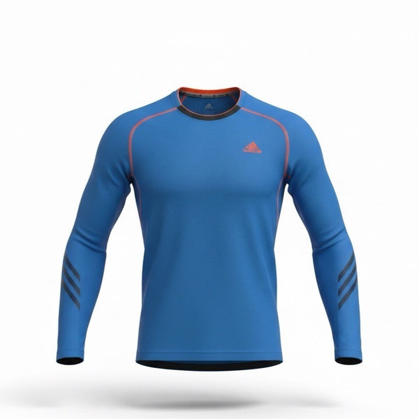 Adidas Mens Blue Long Sleeve ClimaLite Running Shirt W/ Orange Trim Size L