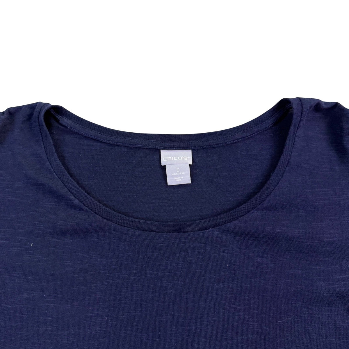 Chicos Womens Navy Cotton Modal Puff Sleeve Textured Top Size XL