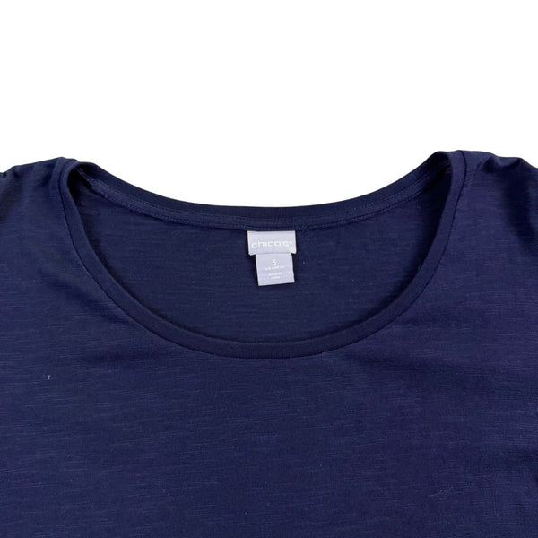 Chicos Womens Navy Cotton Modal Puff Sleeve Textured Top Size XL