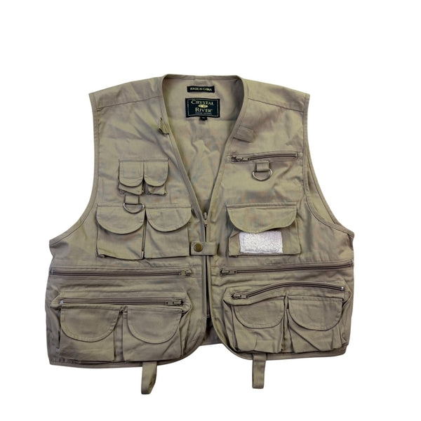 Crystal River Mens Beige Utility Fishing Vest Multi-Pocket Durable Design Sz M