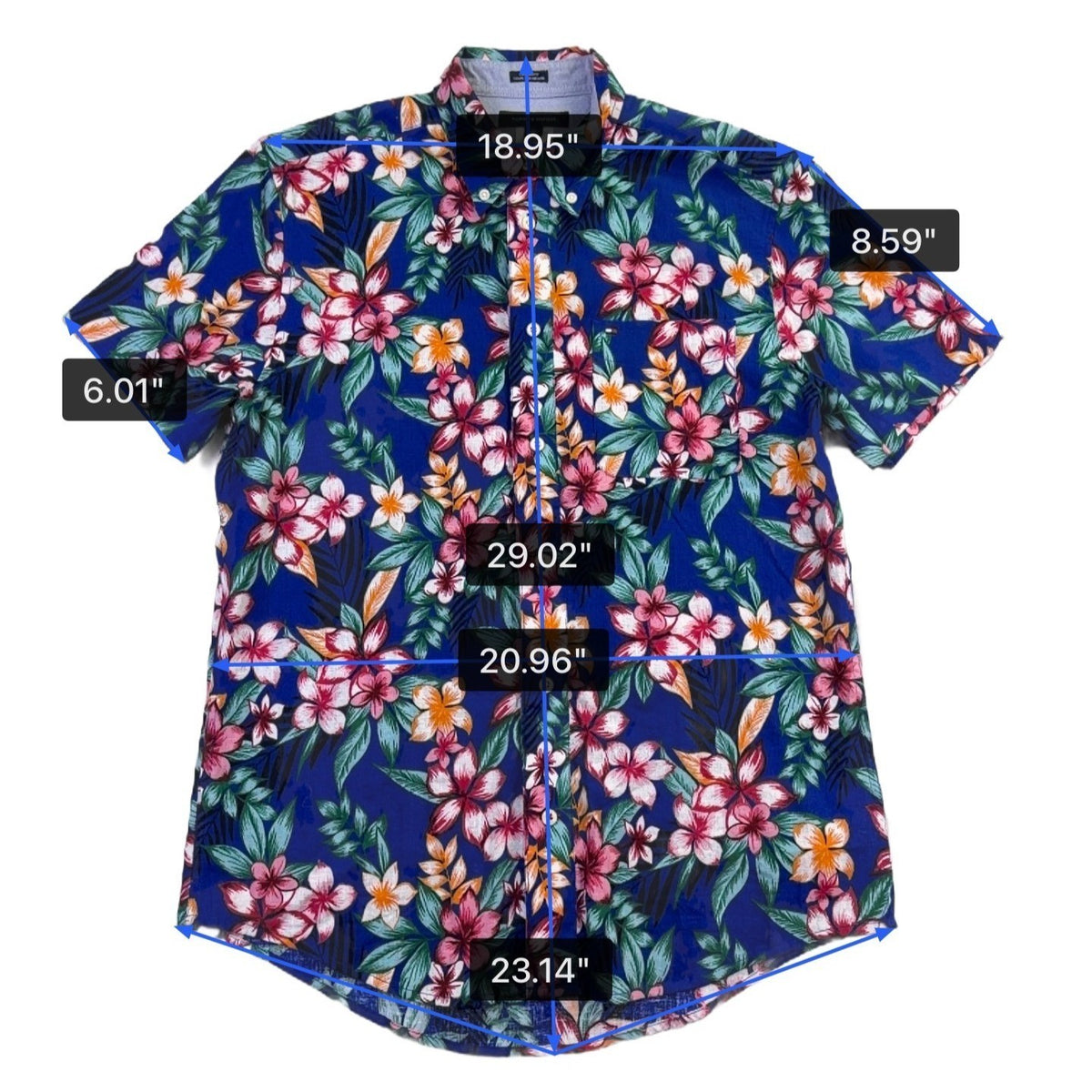 Tommy Hilfiger Mens Blue Linen & Cotton Hawaiian Floral Button-Up Shirt Size M