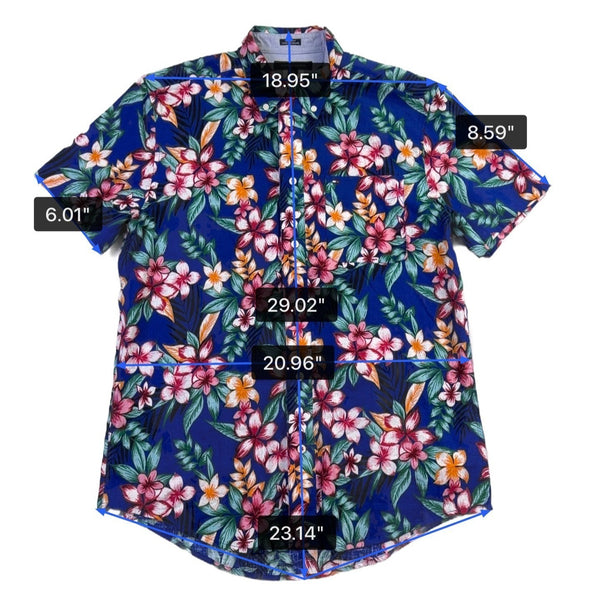 Tommy Hilfiger Mens Blue Linen & Cotton Hawaiian Floral Button-Up Shirt Size M