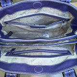 Levenger Women’s Purple Leather Double Strap Buckle Detail Zip Pocket Tote Bag