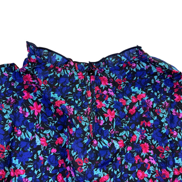 Simplefun Womens Blue Floral Blouse With Ruffled Sleeves Size M