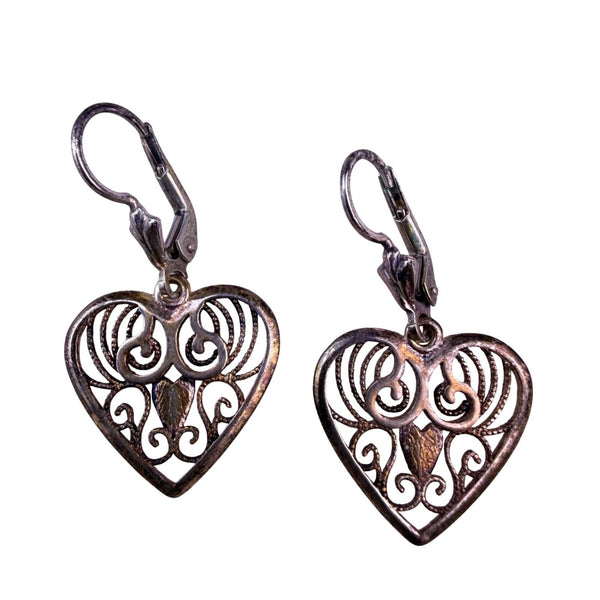 Milor Womens Silver Tone Filigree Heart Drop Earrings 925 Sterling Italy Hooks