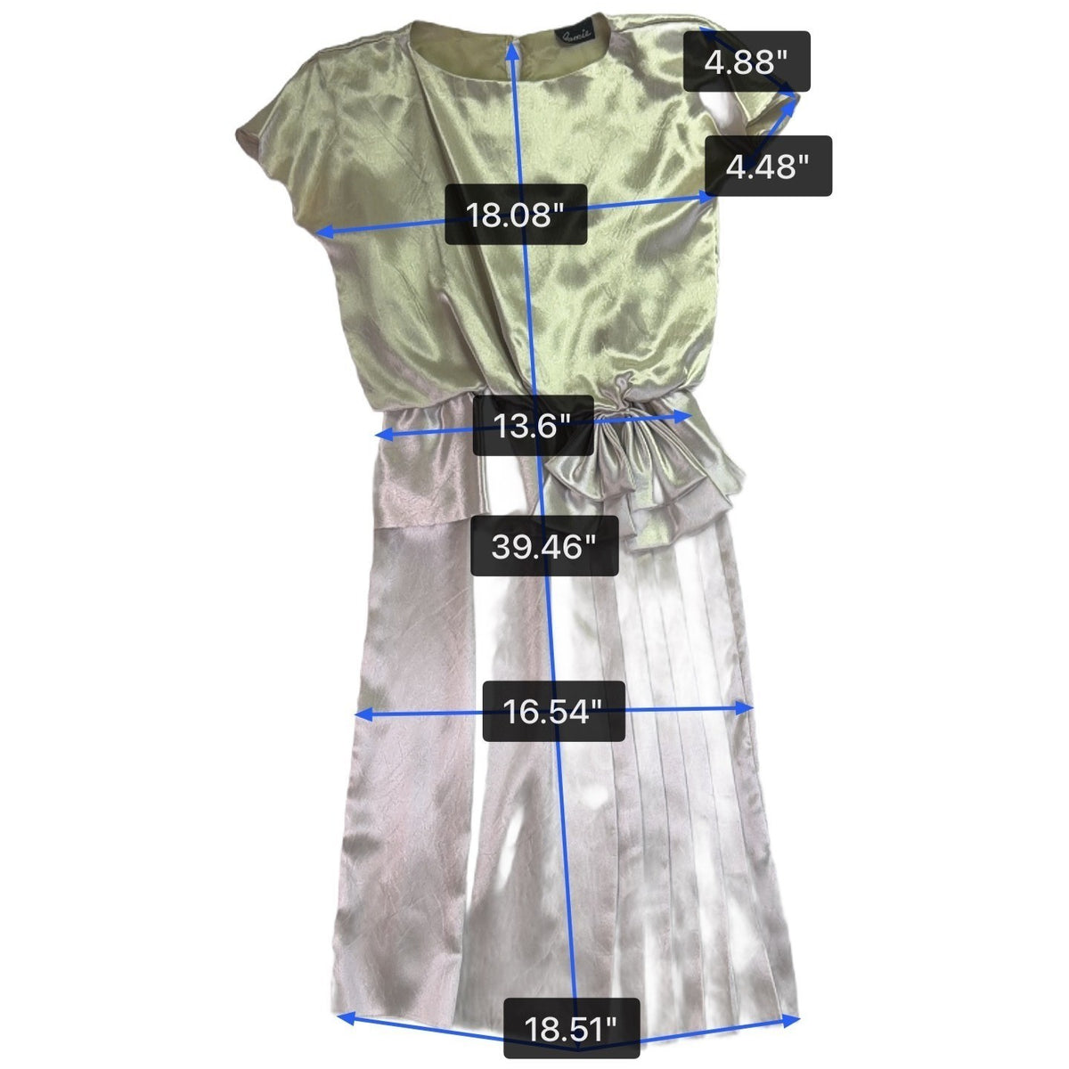 Jamie Womens Champagne Satin Pleated Dress With Bow Detail & Cap Sleeves Size M