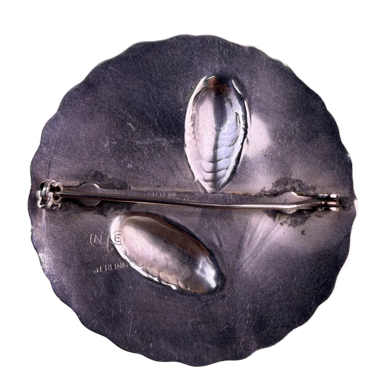 Sterling Vintage Silver Brooch Pin Pinecone Round Design Stamped 925 Signed NE