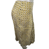 Banana Republic Womens Yellow Brown Silk Pleated Midi Skirt Abstract Print Sz 4