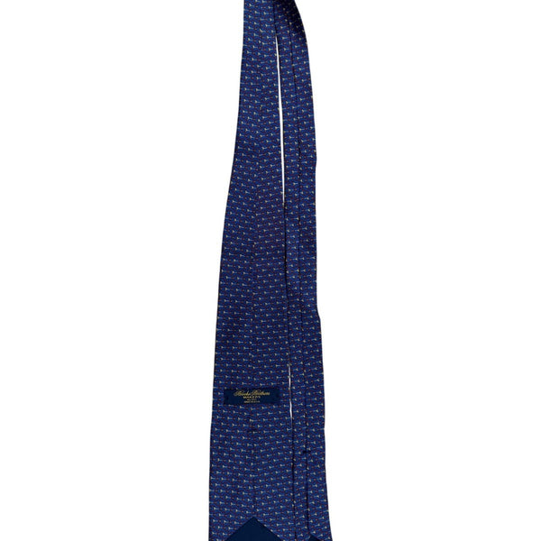 Brooks Brothers Mens Blue Silk Tie Horn And Bridle Pattern Elegant Design