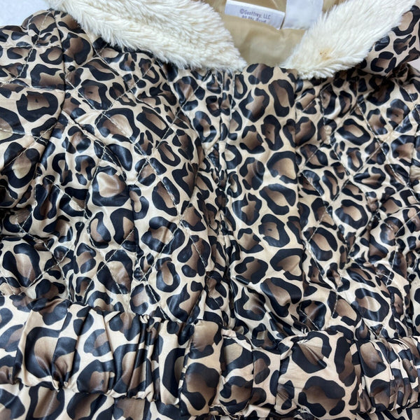 Babies Rus Toddler Girls Leopard Print Puffer Coat With Faux Fur Hood Sz 24M/2T