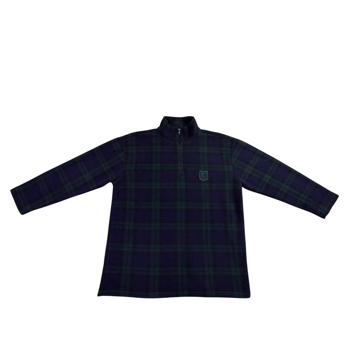 Ralph Lauren Mens Navy & Green Pullover Fleece Plaid Half Zip Sweater Size L